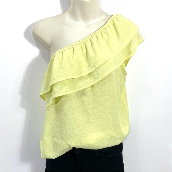 Apt 9 Women's Yellow Ruffle One Shoulder Boho Top Blouse Peasant - Picture 2 of 8